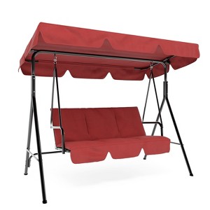 3 Person Patio Swing Chair, Outdoor Swing Canopy for Porch, Convertible Canopy Hanging Swing Glider Lounge Chair, Patio Swing Chair Adjustable Shade - 1 of 4