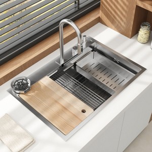 Famapy Stainless Steel Kitchen Sink with Multi-Accessories,Double Track/3-Mode Scalable Faucet/Highpressure Cup Rinser,All-In-One Cook+Clean Station - 1 of 4