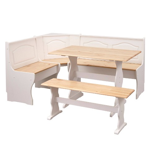 3 Pc. Kitchen Nook Breakfast Set Dining Table w/Corner & Bench Natural &  White