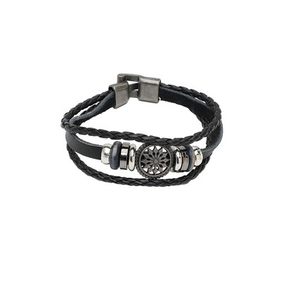 SOHI Women's Black Wheel Leather Bracelet