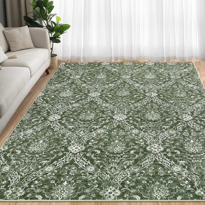 Farmhouse Floral Area Rug – Washable, Low Pile, Non-Slip, Stain-Resistant Carpet for Bedroom or Living Room - 1 of 4