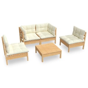 vidaXL Solid Pinewood Patio/Garden Lounge Sofa Set 5 Piece w/Cream Cushions, Modular Configurations, Outdoor Furniture for Deck, Backyard - 1 of 4