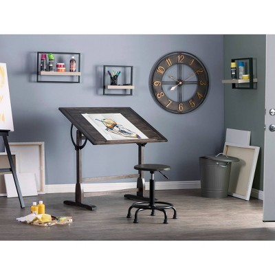 Turn-of-the-Century Distressed Black Solid Wood Adjustable Drafting Table