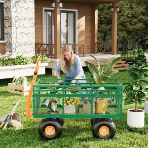 Heavy Duty Steel Garden Cart – 500-1200 lbs Capacity, 10" All-Terrain Wheels, Removable Mesh Sides, 180° Rotating Handle – Utility Wagon - 1 of 4