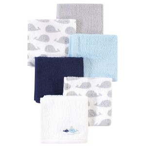 Luvable Friends Baby Boy Super Soft Cotton Washcloths, Whale, One Size - 1 of 2