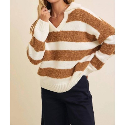 Women's Little Bit More Striped Teddy Sweater - In February