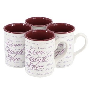 Gibson Home Inspirational Words Live, Laugh, Love 4 Piece 16 Ounce Stoneware Mug Set in Purple - 1 of 4