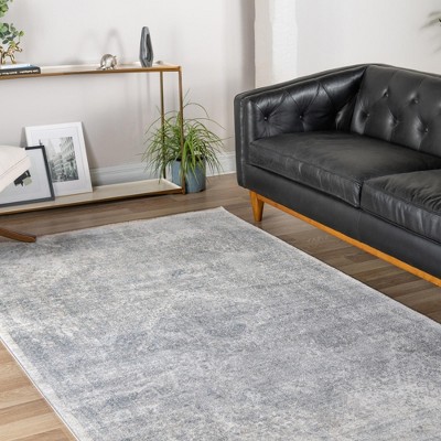 Gray and Light Blue 10' x 14' Synthetic Rectangular Rug