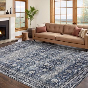 Living Room Rug, Washable Vintage Floral Low Pile Non Slip Carpet for Bedroom, Dining Room, Office, Farmhouse Rug - 1 of 4