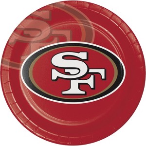 24ct San Francisco 49ers Football Paper Plates: NFL Disposable Dinnerware, Super Bowl Party Supplies, 9" Round, 49ers Logo - 1 of 3