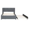 MAYEERTY Full Size Upholstered Platform Bed, Brick Pattern Headboard Twin Trundle Linen Fabric, Bedroom, Beige - 2 of 4