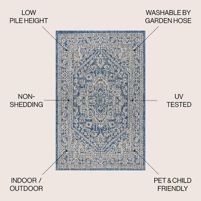 Gray and Navy Synthetic Medallion Flat Woven Reversible Rug