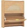 Flip Drawers Wood Shoe Storage Cabinet, Shoe Cabinet Freestanding with Rattan Doors & Adjustable Shelves for Entryway, Closet, Hallway - 2 of 4
