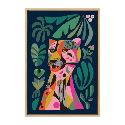 Colorful Leopard Print on Canvas with Natural Frame, 23x33