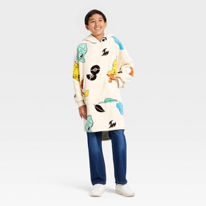 Boys' Pokemon Kanto Starters Oversized Plush Hooded Sweatshirt - Cream - 1 of 3