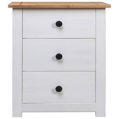 White and Light Brown Pinewood 3-Drawer Bedside Cabinet