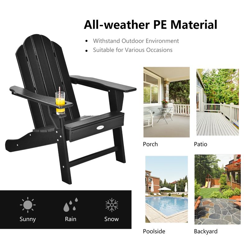 Tangkula Adirondack Chair Outdoor with Cup Holde Weather Resistant Lounger Chair for Backyard Garden Patio and Deck Black/Grey/Turquoise/White, 3 of 9