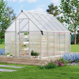 8'X10' Aluminum-Framed Polycarbonate Greenhouse,with Quick Setup Structure and Roof Vent, Large Enhanced Aluminum Greenhouses Kit for Outdoors - 1 of 4