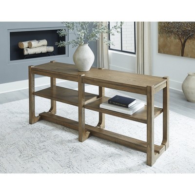 Light Brown Rectangular Wood Sofa Table with Storage