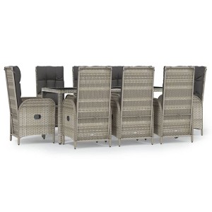 vidaXL 9-Piece Outdoor Dining Set - Weather-Resistant Gray Poly Rattan with Reclining Chairs, Cushions, and Tempered Glass Table - 1 of 4