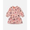 Deux par Deux Girl Printed French Terry Dress Pink and Coral Houses - 3 of 4