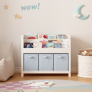 SEVOBAL Decorative Bookshelf Kids Bookshelf Wooden Toddler Bookcase for Playroom Kids Book Organizer Shelf for Toys Books, White, 35.43"*13.78"*30" - 1 of 4