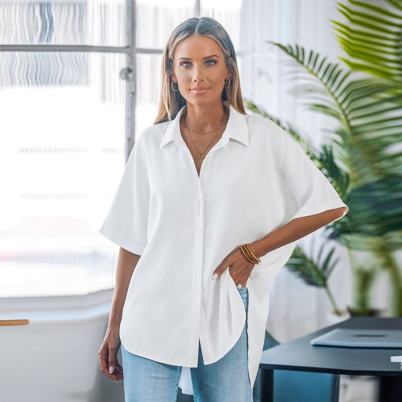 Women's White Collared Button Blouse - Cupshe, 5 of 7