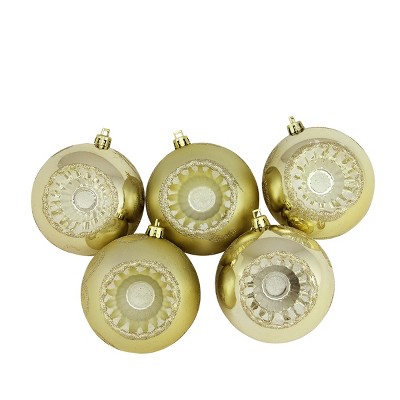 Northlight 5ct Shatterproof Shiny and Matte Retro Reflector Christmas Ball Ornament Set 3.25" - Gold