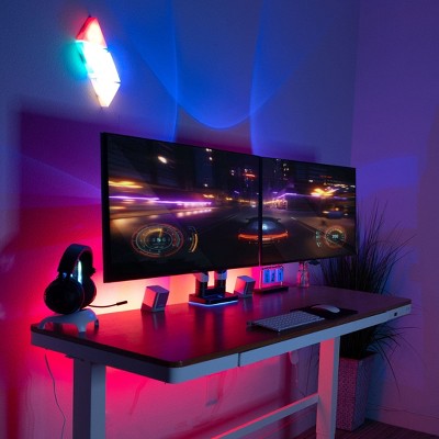 Matte Black and Grayish White Dual Monitor Desk Mount with RGB Lights