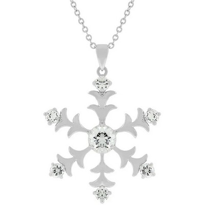 ShineHigh Rhodium-Plated Snowflake Pendant Necklace – 3.5 Ct Round Cubic Zirconia Accents in Festive Winter Design with Adjustable Chain