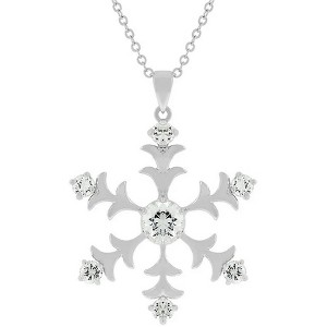 ShineHigh Rhodium-Plated Snowflake Pendant Necklace – 3.5 Ct Round Cubic Zirconia Accents in Festive Winter Design with Adjustable Chain - 1 of 1