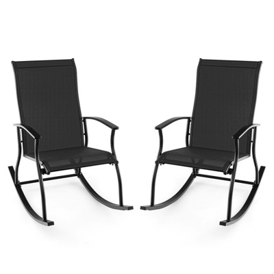 Tangkula Set of 2 Outdoor Rocking Chair Patio Rocker w/ Breathable Fabric Black
