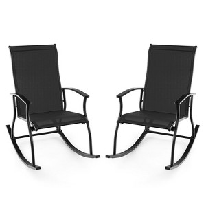 Tangkula Set of 2 Outdoor Rocking Chair Patio Rocker w/ Breathable Fabric Black - 1 of 4