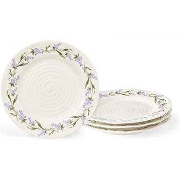Portmeirion Sophie Conran Lavandula 8-inch Porcelain Salad Plates, Set Of 4, Lavender Sprig Border Design, Microwave And Dishwasher Safe