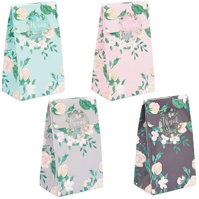 Botanical Vintage Floral Gift Bags with Thank You Stickers (3.75 x 6.5 in, 24 Pack)