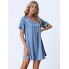 cheibear Women's Short Sleeve Mini length Striped Pajama Dress - 2 of 4