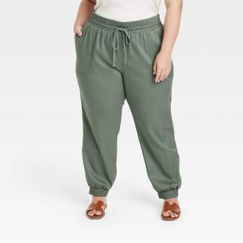 A New Day High Rise Woven Ankle Jogger Pants Olive Green Size XXL