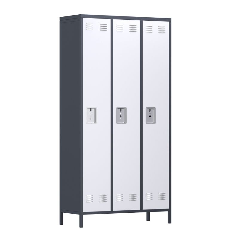 AOBABO 3 Door Steel Storage Cabinet Metal Industrial Locker with 2 Shelves for Employees, School, Office, Gym, or Bedroom, Gray, 1 of 8