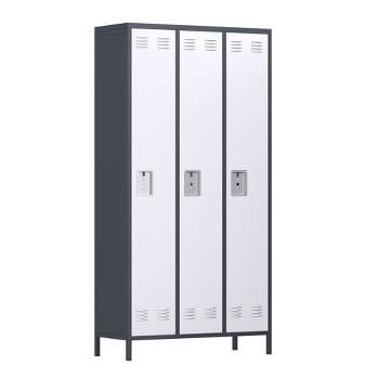 AOBABO 3 Door Steel Storage Cabinet Metal Industrial Locker with 2 Shelves for Employees, School, Office, Gym, or Bedroom, Gray