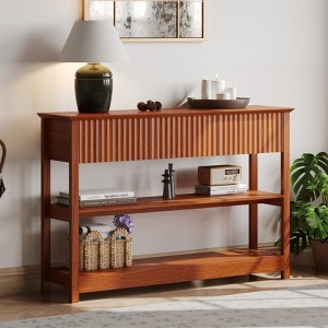 MOEPISY Fluted MDF Console Table with Dual Drawers & Display Shelf , Stylish Entryway/Sofa Accent - 1 of 4