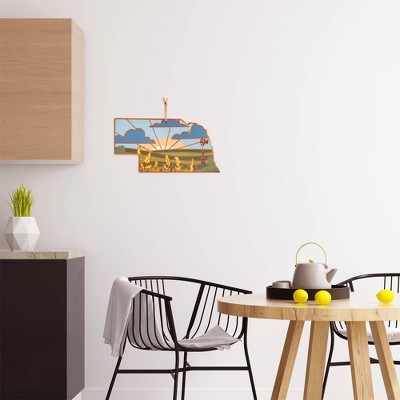 Nebraska State Shaped Multicolored Bamboo Cutting Board with Artwork