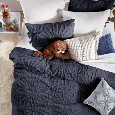 Indigo Cotton Floral Motif Full Comforter Set