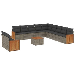 vidaXL Garden Sofa Set Grey PE rattan 12 Piece Set Adjustable Feet - 1 of 4