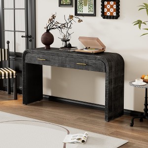 Wooakway 59" Retro Silhouette Console Table Two Drawers Open Shelf Antique Black - 1 of 4