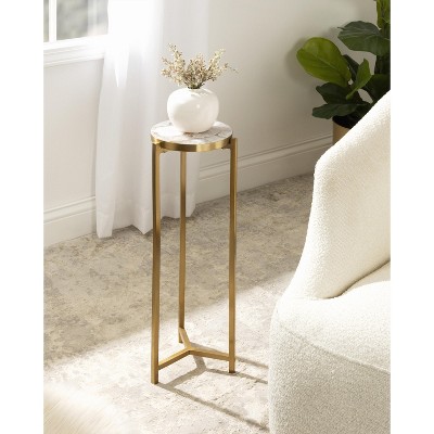 Round White Marble and Gold Metal Drink Table