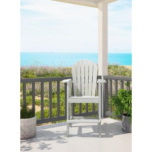 High Adirondack Barstool, Weather Resistant HDPE Patio Stool with Back and Arms, White - 1 of 4
