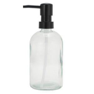 Unique Bargains Cylinder Glossy Soap Dispenser 13.53oz Clear Black 1 Pc - 1 of 4