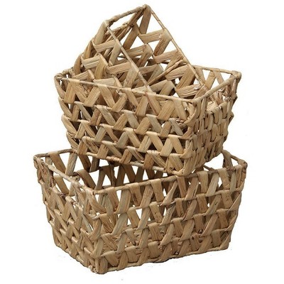 Evideco French Home Goods Set of 3 Water Hyacinth Baskets with Handles - Natural Braided Design for Stylish Home Organization