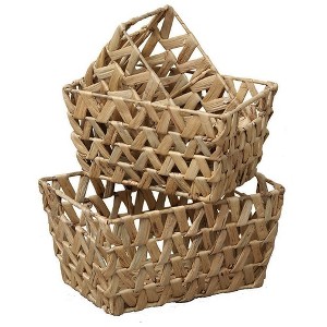 Evideco French Home Goods Set of 3 Water Hyacinth Baskets with Handles - Natural Braided Design for Stylish Home Organization - 1 of 4