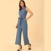 Allegra K Women's Button Down Collared Wide Leg Tie-Waist Sleeveless Cargo Jumpsuits - 3 of 4